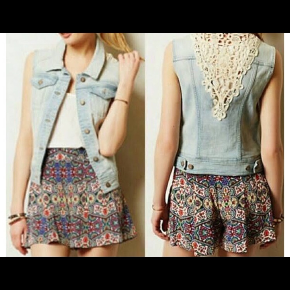 Anthropologie Pilcro Crochet Denim Vest
